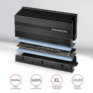AXAGON CLR-M2XL, hliníkový pasivní chladič pro jedno i oboustranný M.2 SSD disk, výška 36 mm - obrázek 2