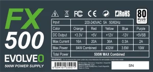 EVOLVEO FX 500,zdroj 500W ATX,14cm,80+,White,3YRW - obrázek 3