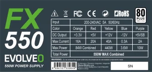 EVOLVEO FX 550/550W/ATX/80PLUS 230V EU/Bulk - obrázek 3