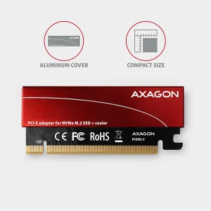 AXAGON PCEM2-S, PCIe x16 - M.2 NVMe M-key slot adaptér, kovový kryt pro pasivní chlazení - obrázek 9