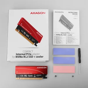 AXAGON PCEM2-S, PCIe x16 - M.2 NVMe M-key slot adaptér, kovový kryt pro pasivní chlazení - obrázek 3