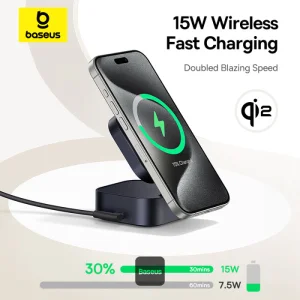 Baseus Magnetický bezdrátový nabíjecí stojánek PicoGo Series 2v1 Qi2 67W černý - obrázek 4