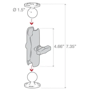 RAM sestava - střední rameno se dvěmi kulatými základnami 2,5" a kulovým kloubem 1,5" - obrázek 2