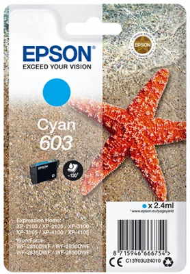 Inkoustová náplň Epson 603 T03U2 azurová 2,4 ml
