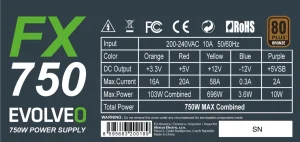 EVOLVEO FX 750,zdroj750W ATX,14cm,80+,Bronze,3YRW - obrázek 3