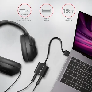 AXAGON ADA-12, USB 2.0 - externí zvuková karta, 48kHz/16-bit stereo, kovová, kabel USB-A 15 cm - obrázek 3