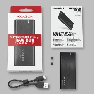 AXAGON EEM2-SBC, USB-C 3.2 Gen 2 - M.2 SATA SSD kovový RAW box, bezšroubkový - obrázek 12