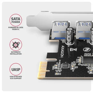 AXAGON PCEU-430RS, PCIe řadič, 4x USB 5Gbps port, SATA napájení, Renesas PD720201, SP - obrázek 4
