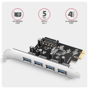 AXAGON PCEU-430RS, PCIe řadič, 4x USB 5Gbps port, SATA napájení, Renesas PD720201, SP - obrázek 6