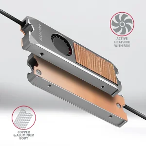 AXAGON CLR-M2FAN, měděný chladič s ventilátorem pro jedno i oboustranný M.2 SSD disk, výška 13 mm - obrázek 3
