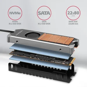 AXAGON CLR-M2FAN, měděný chladič s ventilátorem pro jedno i oboustranný M.2 SSD disk, výška 13 mm - obrázek 4