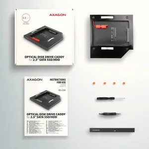 AXAGON RSS-CD09 rámeček pro 2.5" SSD/HDD do DVD slotu, 9.5 mm, LED, hliník - obrázek 3