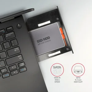 AXAGON RSS-CD09 rámeček pro 2.5" SSD/HDD do DVD slotu, 9.5 mm, LED, hliník - obrázek 6