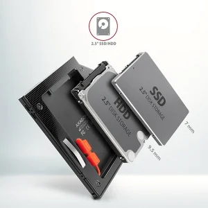 AXAGON RSS-CD09 rámeček pro 2.5" SSD/HDD do DVD slotu, 9.5 mm, LED, hliník - obrázek 8
