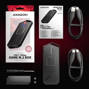 AXAGON EEM2-GAM, USB-C 10Gbps - NVMe & SATA SSD GAME M.2 box, bezšroubkový - obrázek 3