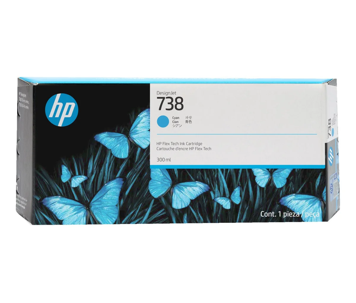 Inkoustová náplň HP 738 azurová 300 ml