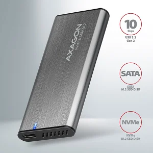 AXAGON EEM2-SB2, USB-C 3.2 Gen 2 - M.2 NVMe & SATA SSD kovový RAW box, bezšroubkový, černý - obrázek 12