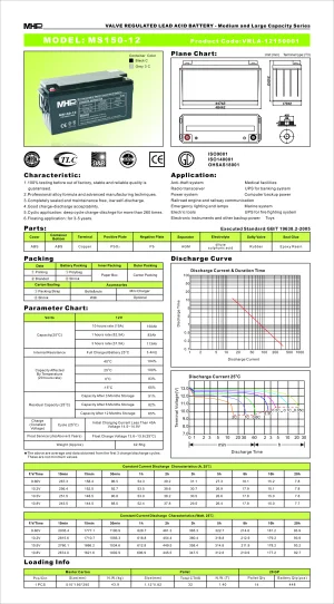 Pb akumulátor MHPower VRLA AGM 12V/150Ah (MS150-12 - obrázek 2