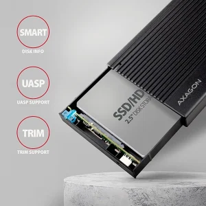 AXAGON EE25-GTR, USB-C 10Gbps - SATA 6G 2.5" RIBBED box, černý - obrázek 8