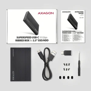 AXAGON EE25-GTR, USB-C 10Gbps - SATA 6G 2.5" RIBBED box, černý - obrázek 3