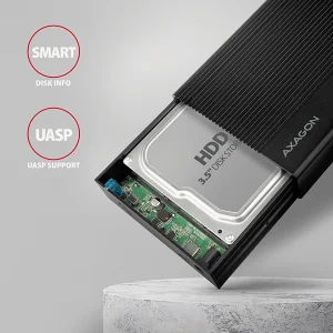 AXAGON EE35-GTR, USB-C 5Gbps - SATA 6G 3.5" RIBBED box, černý - obrázek 4