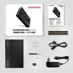 AXAGON EE35-GTR, USB-C 5Gbps - SATA 6G 3.5" RIBBED box, černý - obrázek 7