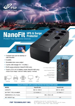 FSP UPS NanoFit 600, 600 VA / 360 W, 2xUSB power, LED, offline - obrázek 2