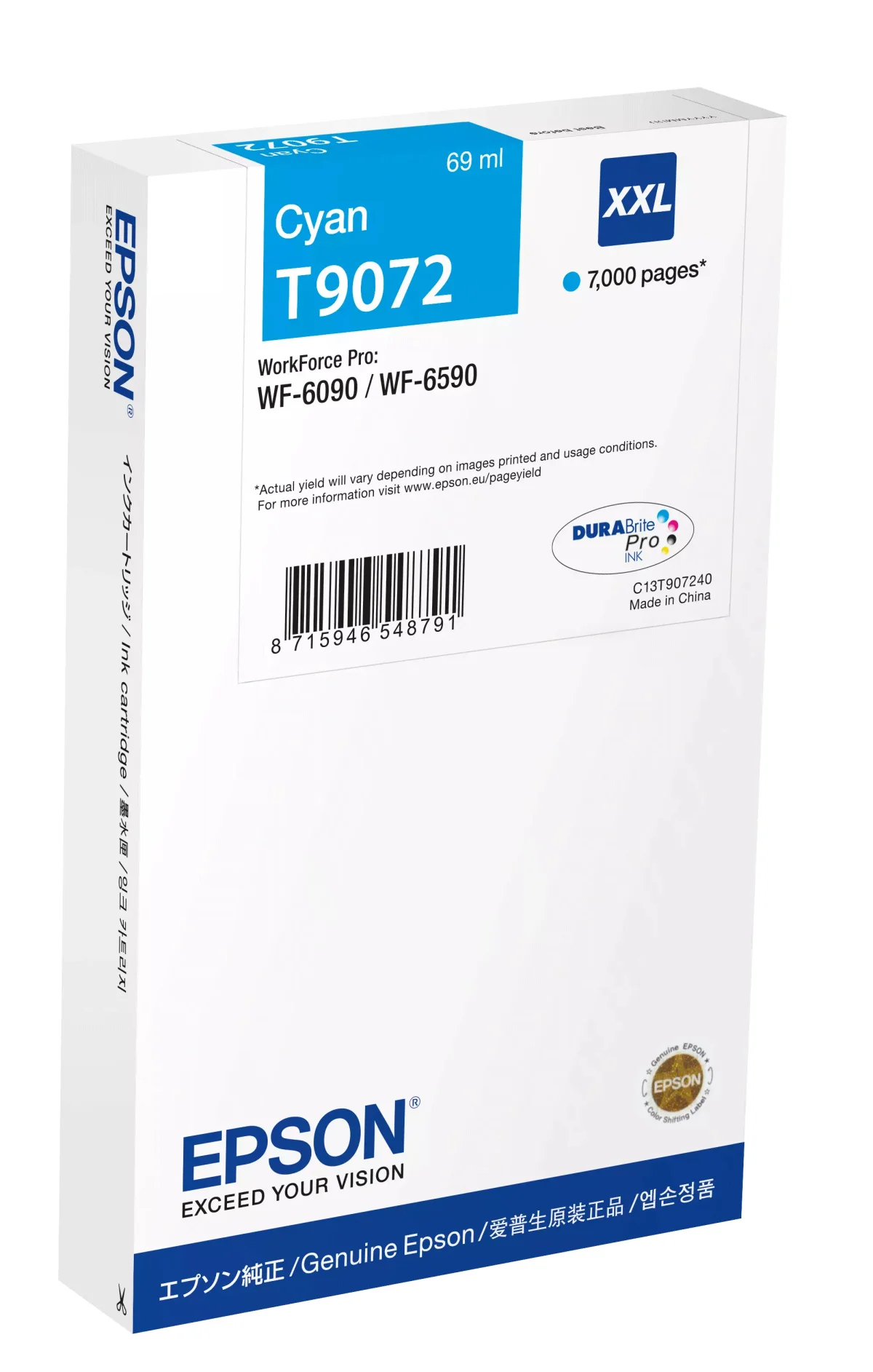 Inkoustová náplň T9072 EPSON WF-6xxx azurová XXL