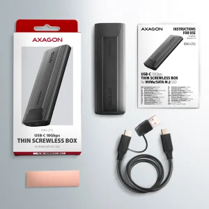 AXAGON EEM2-GTS2, USB-C 10Gbps - M.2 NVMe & SATA SSD kovový THIN box, bezšroubkový - obrázek 10