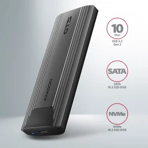 AXAGON EEM2-GTS2, USB-C 10Gbps - M.2 NVMe & SATA SSD kovový THIN box, bezšroubkový - obrázek 12