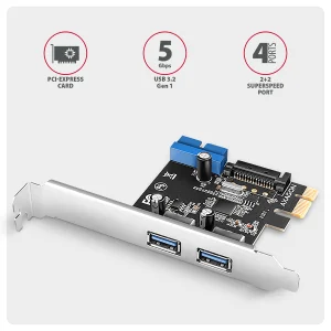 AXAGON PCEU-232RS, PCIe řadič, 2+2x USB 5Gbps port, SATA napájení, Renesas PD720201, SP & LP - obrázek 2