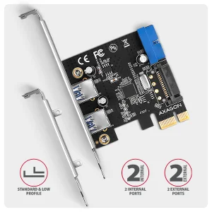 AXAGON PCEU-232RS, PCIe řadič, 2+2x USB 5Gbps port, SATA napájení, Renesas PD720201, SP & LP - obrázek 3