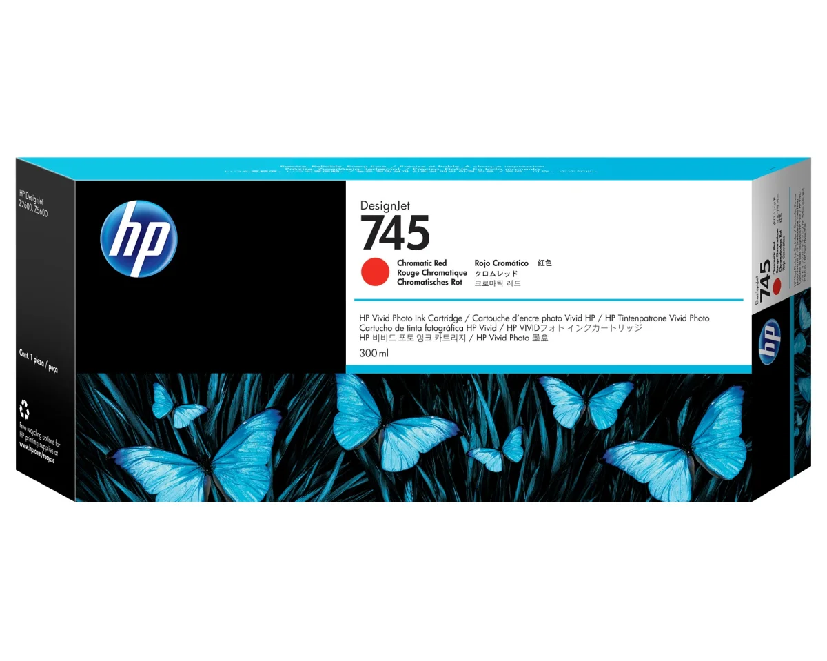 Inkoustová náplň HP 745 F9K06A chromovaná červená 300 ml