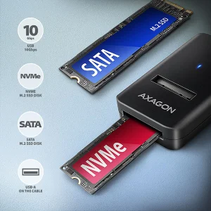 AXAGON ADM2-AM USB-A 10Gbps - M.2 NVMe & SATA SSD adaptér, kabel USB-A 10cm - obrázek 2