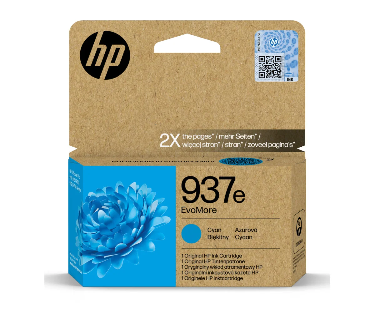 Inkoustová náplň HP 937e azurová