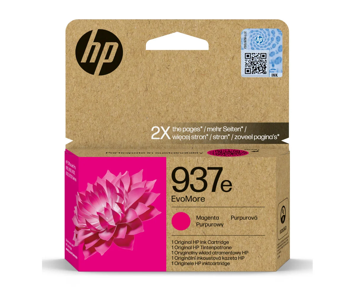 Inkoustová náplň HP 937e purpurová 4S6W7NE