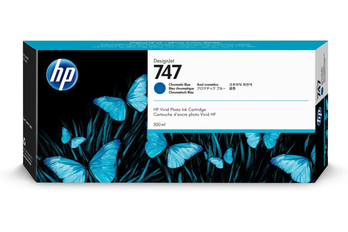 Inkoustová náplň HP 747 modrá 300 ml