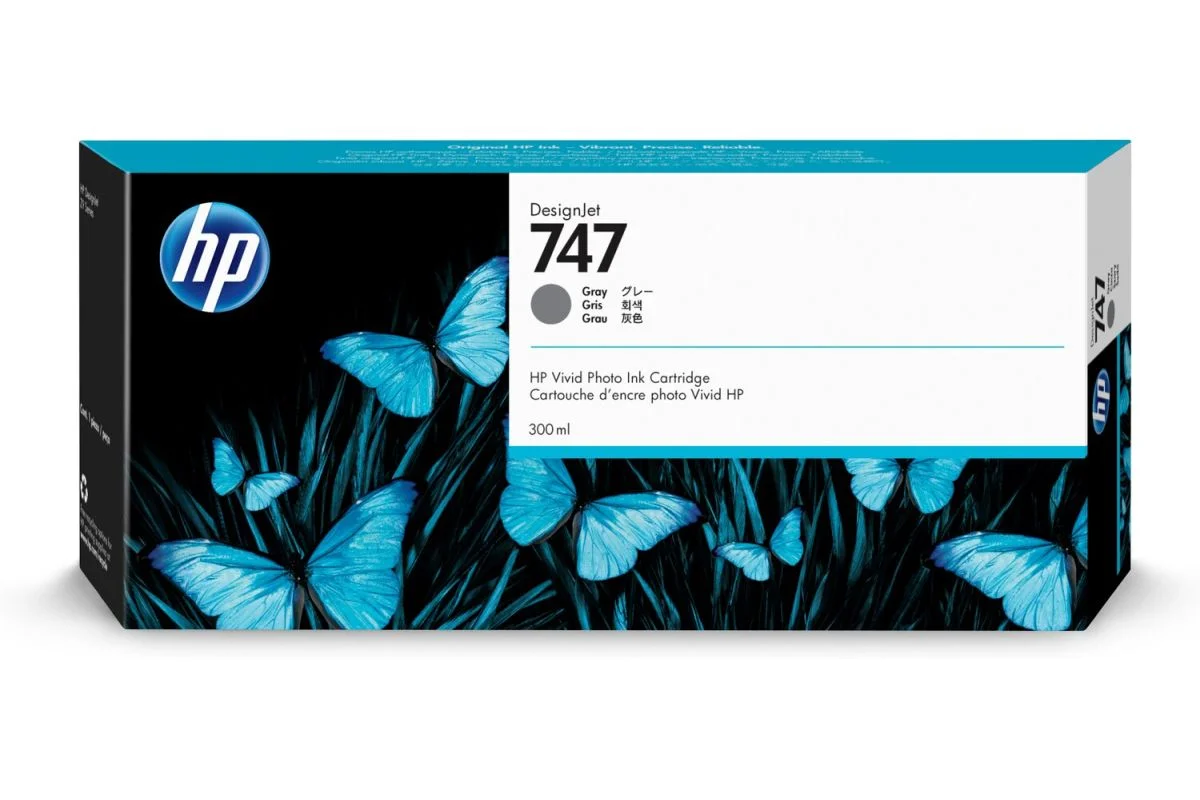 Inkoustová náplň HP 747 šedá 300 ml