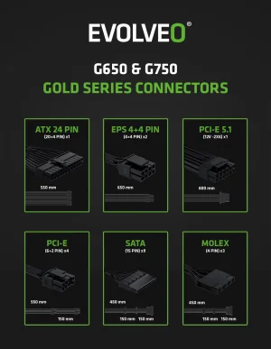 EVOLVEO G650,zdroj650W,ATX3.1,14cm,aPFC,80+GOLD,3YRW - obrázek 13