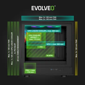 EVOLVEO Panthera, mATX/3x ARGB 120/dřevo+sklo - obrázek 3