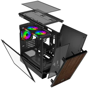EVOLVEO Panthera, mATX/3x ARGB 120/dřevo+sklo - obrázek 7