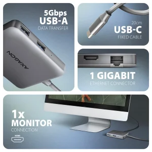 AXAGON HMC-5HL USB hub 5Gbps, HDMI 4K/60Hz, RJ-45, PD 100W - obrázek 6