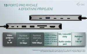 i-tec USB-C Metal Nano dokovací stanice, 3x HDMI, 140W - obrázek 6