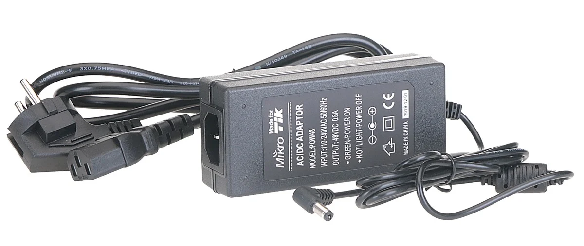 MikroTik OEM Napájecí adaptér 48V 0,8A pro RouterBOARD včetně napájecího kabelu