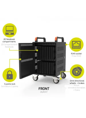 PORT CONNECT CHARGING CABINET 20 Notebooks + RACK 1xU 19’’, černý - obrázek 5