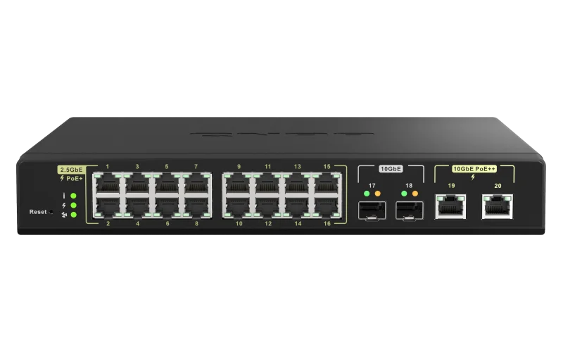 QNAP řízený switch QSW-M2116P-2T2S (16x 2,5GbE PoE+ RJ45 / 2x 10GbE RJ45 PoE++ / 2x 10GbE SFP+)
