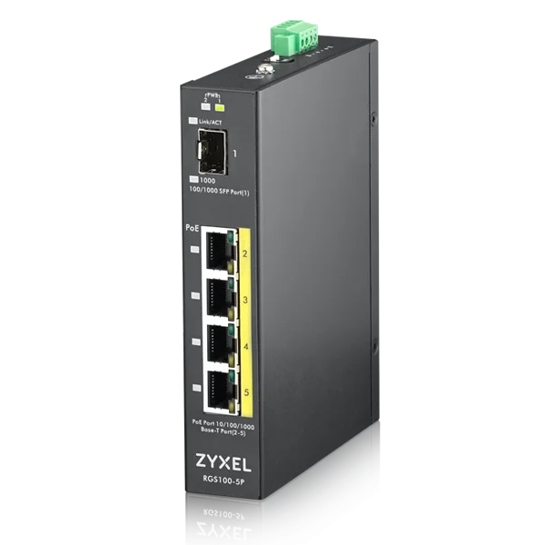 ZYXEL RGS100-5P 4xGb+1xSFP POE IP30 DIN 120W