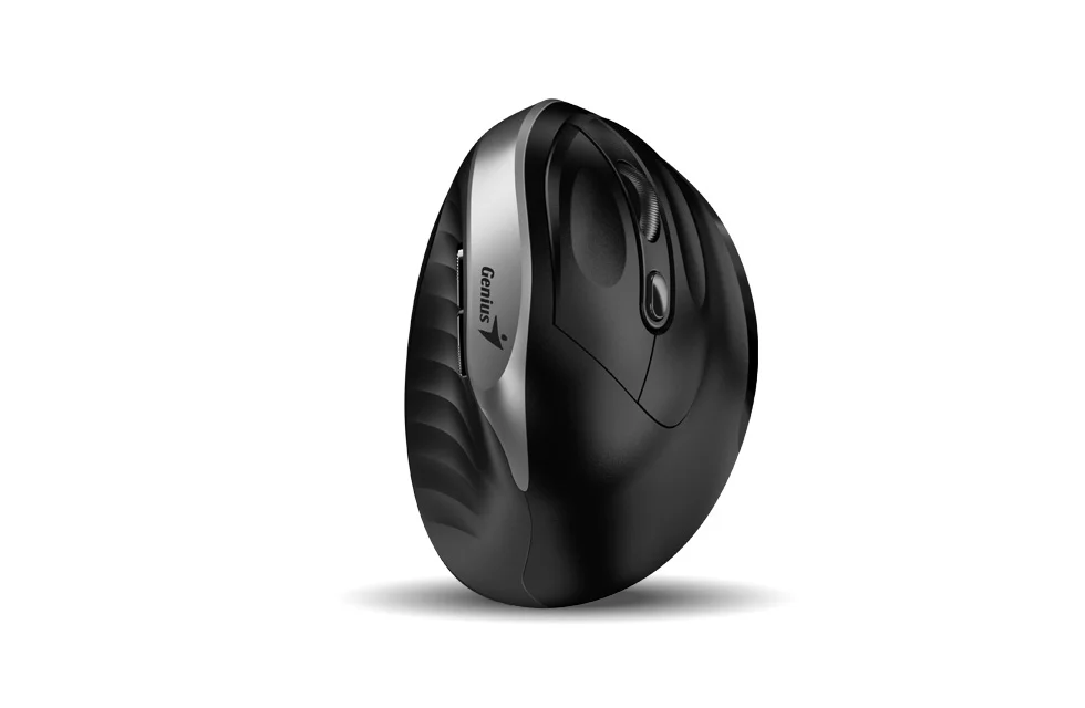 Genius Ergo 8250S/Vertikální/Optická/Pro praváky/1 600 DPI/Bezdrátová USB/Černá-stříbrná