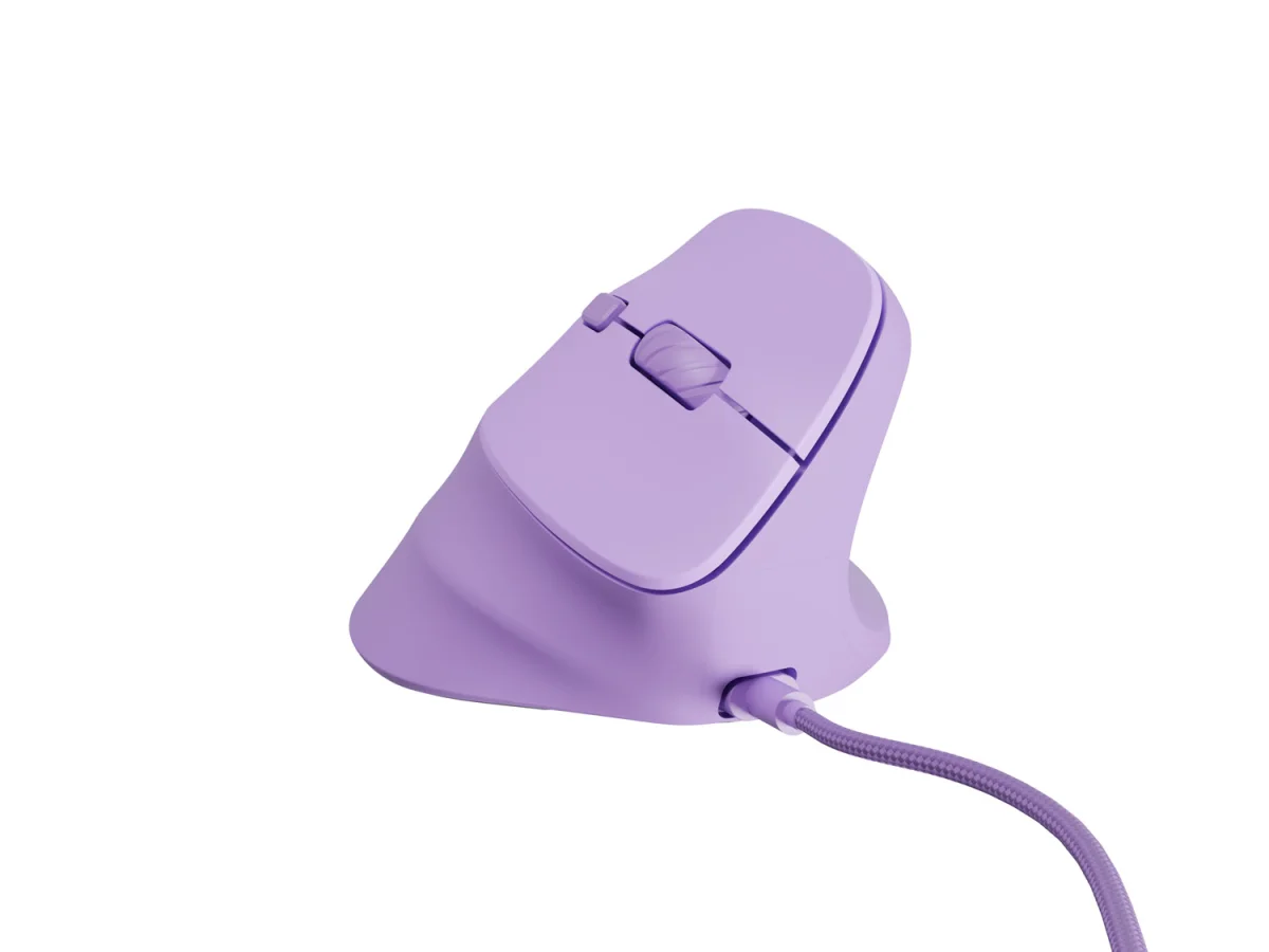Vertikální myš Natec CRAKE 2 PRO/Vertikální/Optická/Pro praváky/12 400 DPI/Drátové USB-A/Fialová