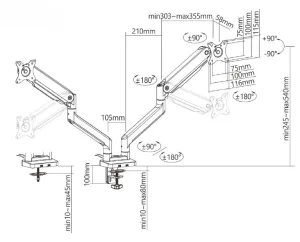 Držák monitoru Brateck LDT60-C024 dvě  ramena vedle sebe mechanická pružina Heavy Duty - obrázek 10